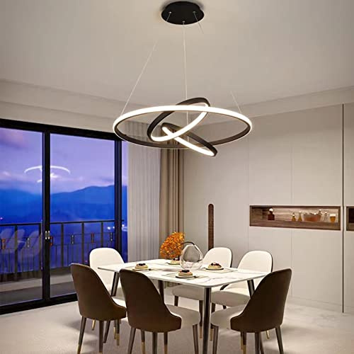 Modern LED Rund Pendelleuchte Dimmbar Esstisch Hängelampe Modern Personalisiertes Design Mit Fernbedienung Deckenleuchte Wohnzimmer Kreativität Küche Esszimmer Büro lampe Licht (Schwarz, L60cm)