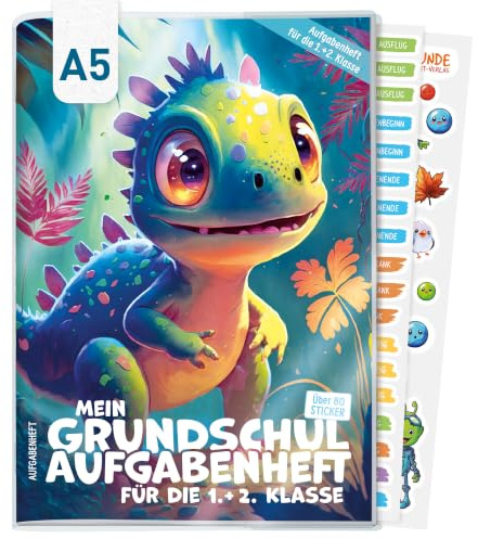 Häfft® Lernfreunde Hausaufgabenheft Grundschule A5 1 + 2 Klasse ohne Datum (Mehrere Farben) | inkl. Schutzhülle, Sticker, Stundenplan, Mitteilungsfelder - extra große Schrift & Zeilen Fußball