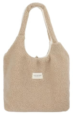 MEGAUK Damen Plüschhandtaschen Flauschige Tasche Plüsch Umhängetasche Cartoon Shopper Schultertasche Tote Bag für Uni Arbeit Schule (07936 Khaki)