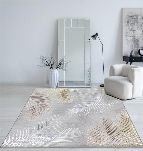 Mia's Teppiche Cielo Tappeto Moderno a Pelo Corto, Soggiorno, Camera da Letto, Brillante Elegante, Fibra Lucente, Effetto Alto-Basso, Piuma, Grigio, 80 x 150 cm