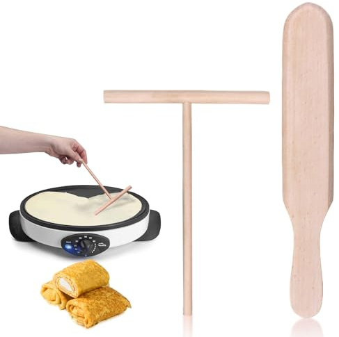 Crepes Verteiler Crepes Wender,Crepes Schieber,Crepes Zubehör, 2-Teilig Holz,2-Teilig Crepes-Wender Und Verteiler Im Set Für Pfannkuchen, Pancake, Palatschinken