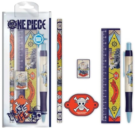 One Piece Stationery Set (Going Merry Design) 5-teiliges Federmäppchen mit Schulbedarf - Offizielles Merchandise