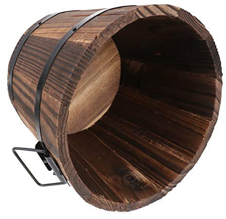 BESPORTBLE Holzfass Blumentopf Großzügig Mit Flacher Öffnung Rustikaler Pflanzkübel Für Garten Und Balkon Holzpflanzgefäß Mit Belüftungslöchern Für Drainage Und Luftzirkulation