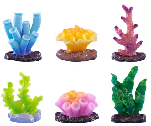 Voyyyphixa 6 stycken konstgjord korall dekoration akvarium, korall och vattenväxter akvarium växter dekorationer akvarium ornament akvarieväxt fisk tank dekoration (6 st)