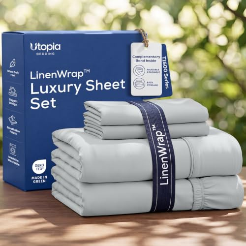 Utopia Bedding - Juego de sábanas tamaño King, Microfibra cepillada, sábanas Suaves para Cama tamaño King, Incluye 1 sábana Bajera, 1 encimera y 2 Fundas de Almohada, Bolsillo Profundo (Gris Claro)