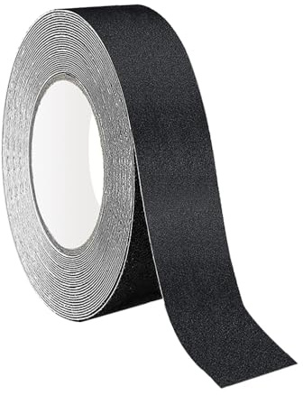 QitinDasen 10 M X 2.5 cm Svart Halkskyddstejp, Självhäftande Halkfri Säkerhetstejp, för Inomhus och Utomhus (1 Rulle)