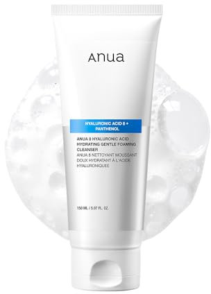 ANUA Hydrating Gentle Foaming Cleanser, Hyaluronic Acid, Glycerin, Zinc PCA, Panthenol, Korean Face Wash for Dry Skin, for Double Cleansing, Korean Skincare, 150ml/5.07fl oz.