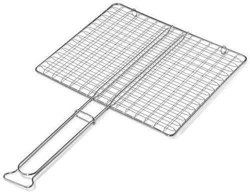 Doppia Griglia per Barbecue, Cromata, con Manici, Varie Misure, Leggera in Ferro, per Pesce, Carne, Verdure, Pane, Graticola per BBQ, Camino, Barbecue, Cestino Antiruggine a Conchiglia (35x40 cm)