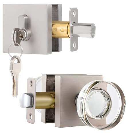newliplace Pomo de puerta exterior de vidrio con cerradura de cerrojo de un solo cilindro, perilla de puerta de cristal de entrada con cerrojo de seguridad, juego de cerradura de puerta delantera de