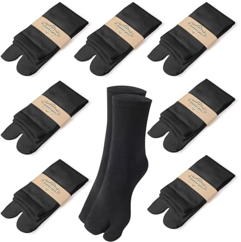 ZOCONE Lot de 7 paires de chaussettes à bout fendu en coton noir à deux orteils pour homme et femme - Chaussettes fantaisie pour sandales - Chaussettes Tabi à deux orteils pour orteils séparés -