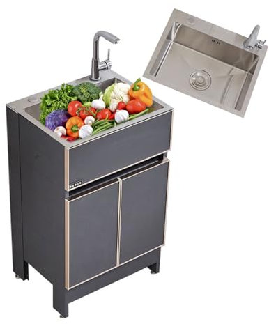 Évier Divers Avec Armoire Évier Inox De Cuisine Professionnel Professionnel Extérieur Évier De Jardin Meuble Evier Cuisine Avec Robinet Evier Salles De Bains Fermes Garages Buanderies(55x45x82cm/21.6x