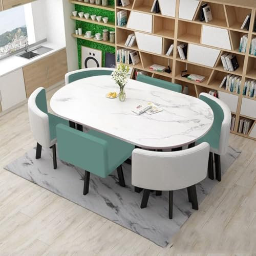 EpuzeR Oval Esstisch mit 6 Stühlen Set, Konferenztisch Empfangstisch mit Stühlen Set, 90 * 150cm Couchtisch Besprechungstisch, Gestell aus Metall(8)
