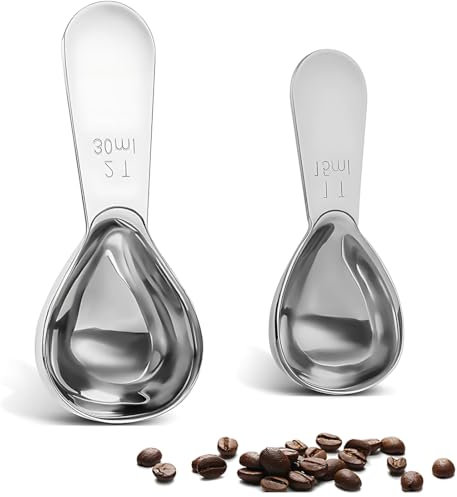 JEXOWIQ Set di cucchiaini da caffè - 2pcs Cucchiaini Dosatori Da Caffè In Acciaio Inossidabile,cucchiaini da caffè,manici corti,cucchiaio misurino per caffè,zucchero o farina (15 ml+30ml)