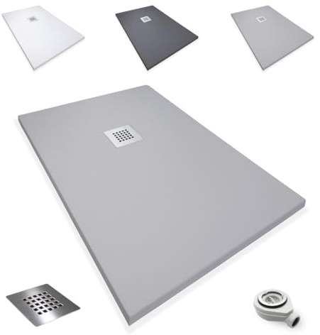 Platos de Ducha Antideslizantes de Resina, Antibacterianos, Resistentes al Calor y Rayados, Nula Absorción de Agua, Blanco, Negro y Beige (Ral 7030 CEMENTO, 70 x 80)