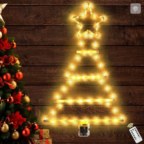 Ulikey Luci Natale Esterno, 67cm LED Scaletta Luci Natale con Timer, Impermeabile, 8 Modalità (Calda)