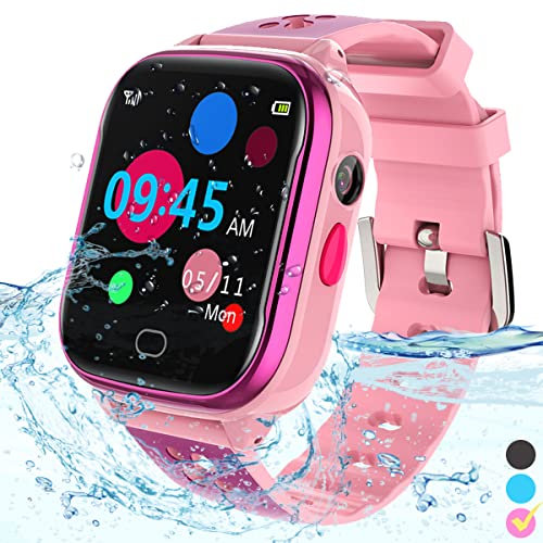 FRLONE Kids Smart Watch Phone - IP67 Waterproof Smartwatch Boys Girls with Touch Screen 5 Games Camera Alarm SOS Call - Phone Watch Digital Wrist Watch for 3-13 Years Children Birthday Gift (Pink)
