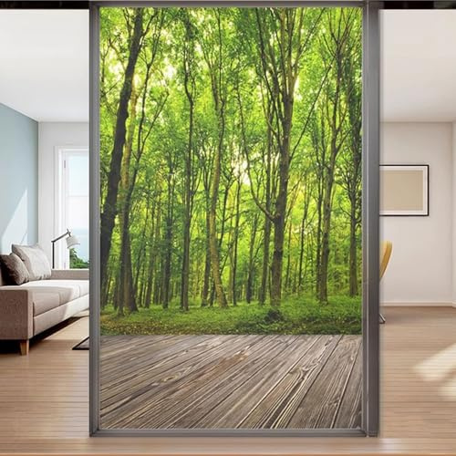 Eiauiuo Forest 3D Window Film - Opaque Privacy Film For Glass, Static Cling Self-Adhesive Decorative Film, UV Protection, Removable Window Sticker For Home, Office & Balcony, No Adhesive, Easy Install
