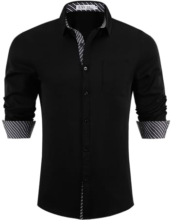 LVCBL Chemise Homme Tailles Diverses - Chemise Homme Manches Longues Slim Fit & Regular Fit, Adapté à Tous Corps Noir 2XL