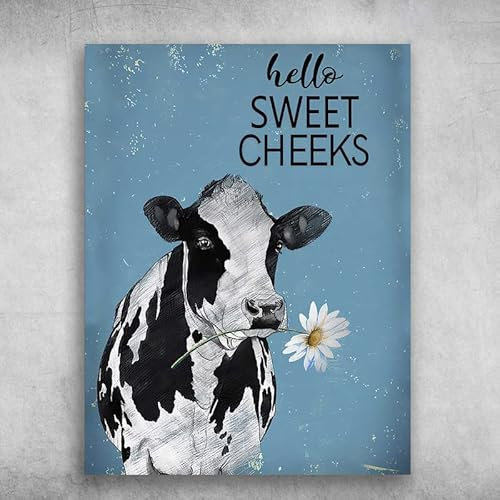 Chapa De Metal Vaca Lechera De Flores Hola Dulces Mejillas Cartel Metálico Resistente Cartel Disuasorio Retro Pintura De Hierro Para Cafetería Bar Decoración De Pared 20X30Cm