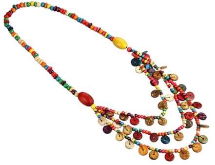 CALLARON Boho Halskette Mit Bunten Holzperlen Und Kokosnussschalen Anhänger Mehrlagig Natürlicher Styleschmuck Für Damen Vielseitig Für Party Strand Und Alltagsmode