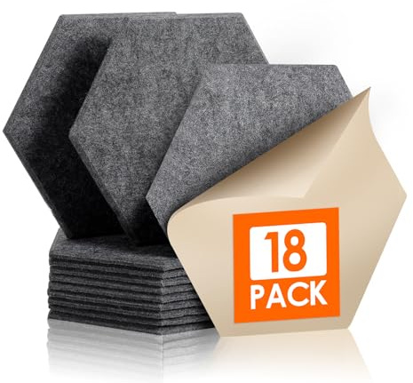Rdutuok Hexagon Akustikpaneele Selbstklebend, Acoustic Panel, 18 Stück | Filz Schallabsorber, 30x26x1 cm, Akustikplatten für Wand, Echo & Hall reduziert, für Studio, Gaming & Büro, Dunkelgrau
