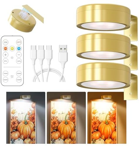 Winwj 3 Stück Bildbeleuchtung Kabellos, Aufladbar Bilderleuchte Kabellos mit Fernbedienung, Bild Licht mit 3 Lichtfarben, Dimmbar, Magnetisches LED Malerei Licht für Bilderrahmen, Wand, Regal, Bilder