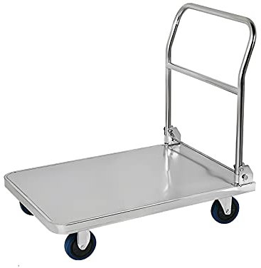 ZHJOPP Carrello a Pannello, Carrello a Fondo Piatto in Acciaio Inox con Piattaforma, Maniglia Pieghevole, Pannello Portaoggetti Spesso, Ruote Silenziose