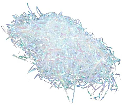 Gadpiparty Silk Transparent Pet Shredded Paper present Box Filler Iridescent Hamper Shred for Packaging Party Supplies Decorative Shred for