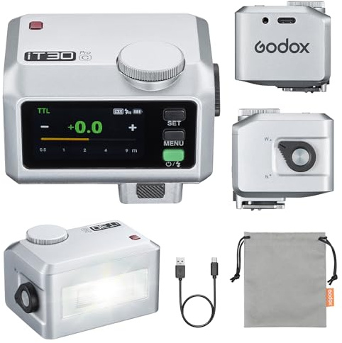 GODOX iT30Pro-C Flash - Flash para cámara TTL Auto-Exposure 2,4 GHz, Sistema 1/8000s de Alta Velocidad con Pantalla táctil a Todo Color, Compatible con cámaras Canon, Color Plateado