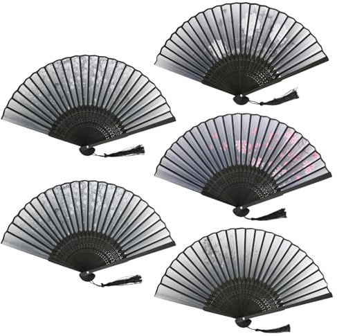 5 Pack Hand Fan Folding, Chinese Fan, Bamboo Handheld Fans with a Tassel for Women Girls Wedding, Gifts, Dancing Performance, Home Decoration