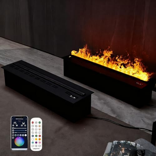 Chimenea eléctrica de vapor de agua 3D inteligente – 9 colores de llama, control por App y mando, relleno automático, efecto de llama realista para sala de estar o dormitorio 1800mm/70.8in