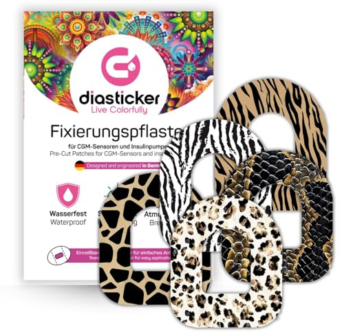 Diasticker | Cerotti per Omnipod (10 pezzi, mix safari) | Impermeabile – delicato sulla pelle – traspirante – forte tenuta | cerotti autoadesivi di fissaggio per pod