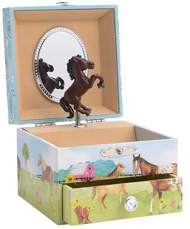 Jewelkeeper - Girl's Musikalische Schmuckaufbewahrungsbox mit ausziehbarer Schublade, Pferd und Scheune Design - Home on the Range Tune