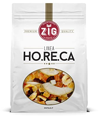 ZIG - HORECA - snack mix fruta seca exotica deluxe| piña, papaya, coco, mango, pomelo, uvas pasas, chips de plátano 1 Kg