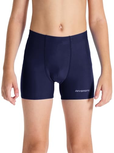 DEVOROPA Youth Boys Swim Shorts Square Leg Swimsuit Nylon Swimming Boxer Brief UPF 50+ Navy M