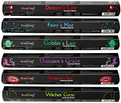 Stamford London 37343 Mythical Variety Set Incense Sticks - 6 Packs x 15 Sticks, Black