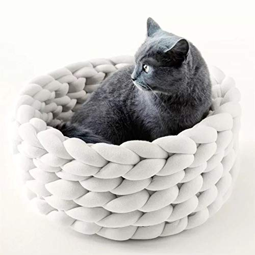 DC CLOUD Katzenkorb Zum Schlafen Gewebtes Katzenbett Katzenkörbchen Katzenbett Waschbar Nest Hundebett Haustier Schlafsack Für Katzen Und Kleine Hunde 40cm,White