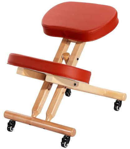 Master Massage Ergonomic Kneeling Chair, Adjustable Height Posture Stool for Home and Office - Neck and Back Pain Relieving | Spine Tension Relief- Thick Comfortable Cushions, Cinamon
