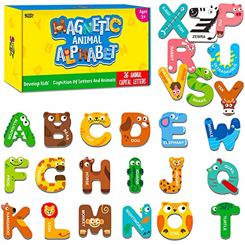 Magnetische Buchstaben, niedliche Tieralphabet ABC-Magnete für Kühlschrank Bunte Großbuchstaben Tiere Spielzeug Set Pädagogische Rechtschreibung Lernspiele für Kinder, Kleinkinder 3 4 5 Jahre alt