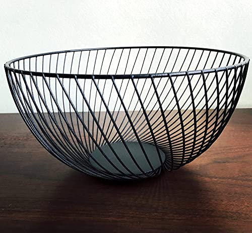 Frutero Metal Negro, Taxually Cesta de Frutas de Metal,Frutero Moderno,Multiuso Fruteros de Cocina,Fruit Bowl Grande Decoración Escandinava（25x14cm）