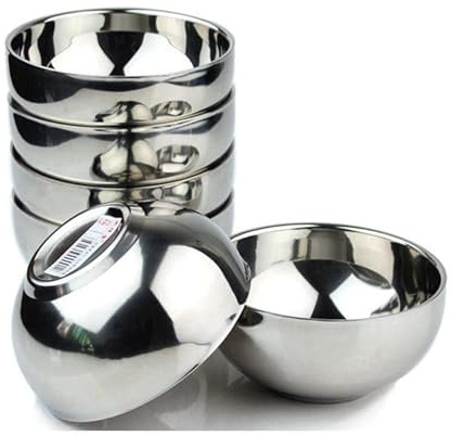 ZESLIV Set di 5 ciotole in acciaio inox, per la cucina, multifunzionali, impilabili, lavabili in lavastoviglie (15 cm)