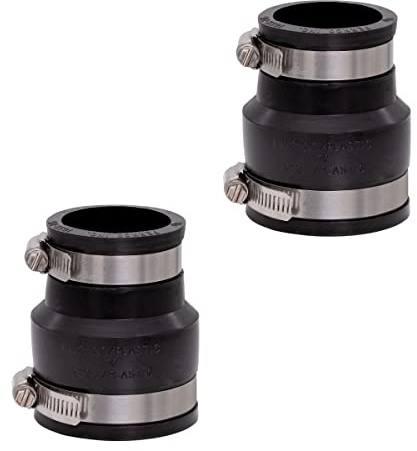 Fernco 2-Pack 1056-215 Reducing 2-in. x 1-1/2-in. Flexible PVC Pipe Coupling for Cast Iron and Plastic Plumbing Connections in Black