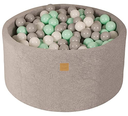 MEOWBABY Bällebad 90x40cm Samt - Bällebad Baby ab 1 Jahr - Ballgrube mit 300 Bällen - Weiches Kinder Bällebad, Hellgrau