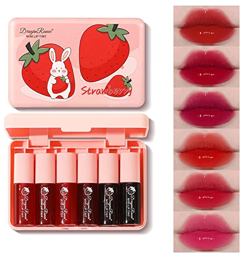 6 Colors Lip Tint Stain Set, Korean Makeup Lip Stain Moisturizing Mini Liquid Lipstick, Multi-use Lip and Cheek Tint, Long lasting Non-Stick Cup Waterproof, Cute Stuff, Lip Color Makeup