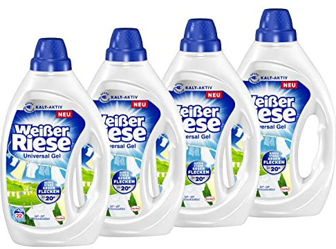 Weißer Riese Universal Gel 88 WL (4 x 22 Waschladungen), Vollwaschmittel sorgt für strahlend saubere Wäsche & wirkt riesig stark gegen Flecken, Kalt-Aktiv schon ab 20° C, 100% recycelbar*