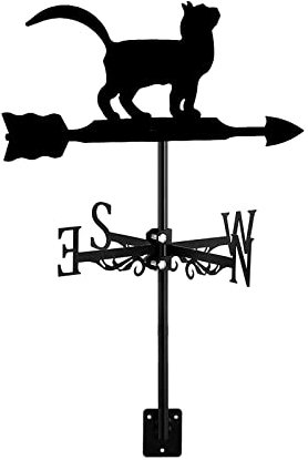 EKSED Metall-Wetterfahne für Gartenpfahl, Hof, Dach, Bauernhaus, dekorative Wetterfahnen mit schwarzem Katzenornament, Windfahne, Messwerkzeug-Halterung, einfache Verwendung