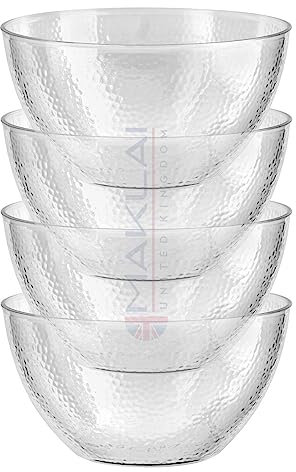 Reusable Dimpled Hard Plastic ‘Glass Look’ Salad Bowls. BPA-Free Durable Plastic with Flat Base. Ideal for Parties, Salad Serving, BBQ, Fruit Bowl and Much More. (4 x 15cm (880ml))