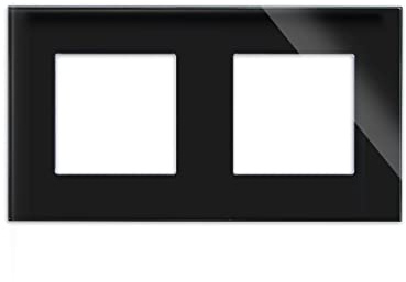 LUXUS-TIME Nur Rahmen Glas Wandblenden Lichtschalter Blenden Schalterleisten für Touchschalter, Lichtschalter, Steckdosen, Unterputz Dosen Glasrahmen in Grau, Weiß, Schwarz (2-Fach, Schwarz-Glas)