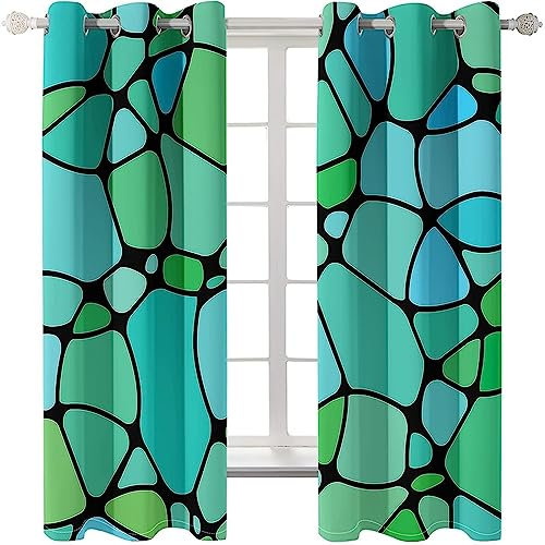 Homxi Blickdichter Vorhang Kinder 2er Set,2 x 132W x 115H cm,Vorhänge Schlafzimmer Blickdicht Grün Geometriemuster Ösen Gardinen