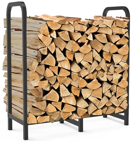 Tikimilor 2.8ft Firewood Rack Holder, Adjustable Heavy Duty Fire Log Stacker Stand for Fireplace, Outdoor Indoor Metal Wood Pile Storage Organizer, Patio Logs Stand tool, Black
